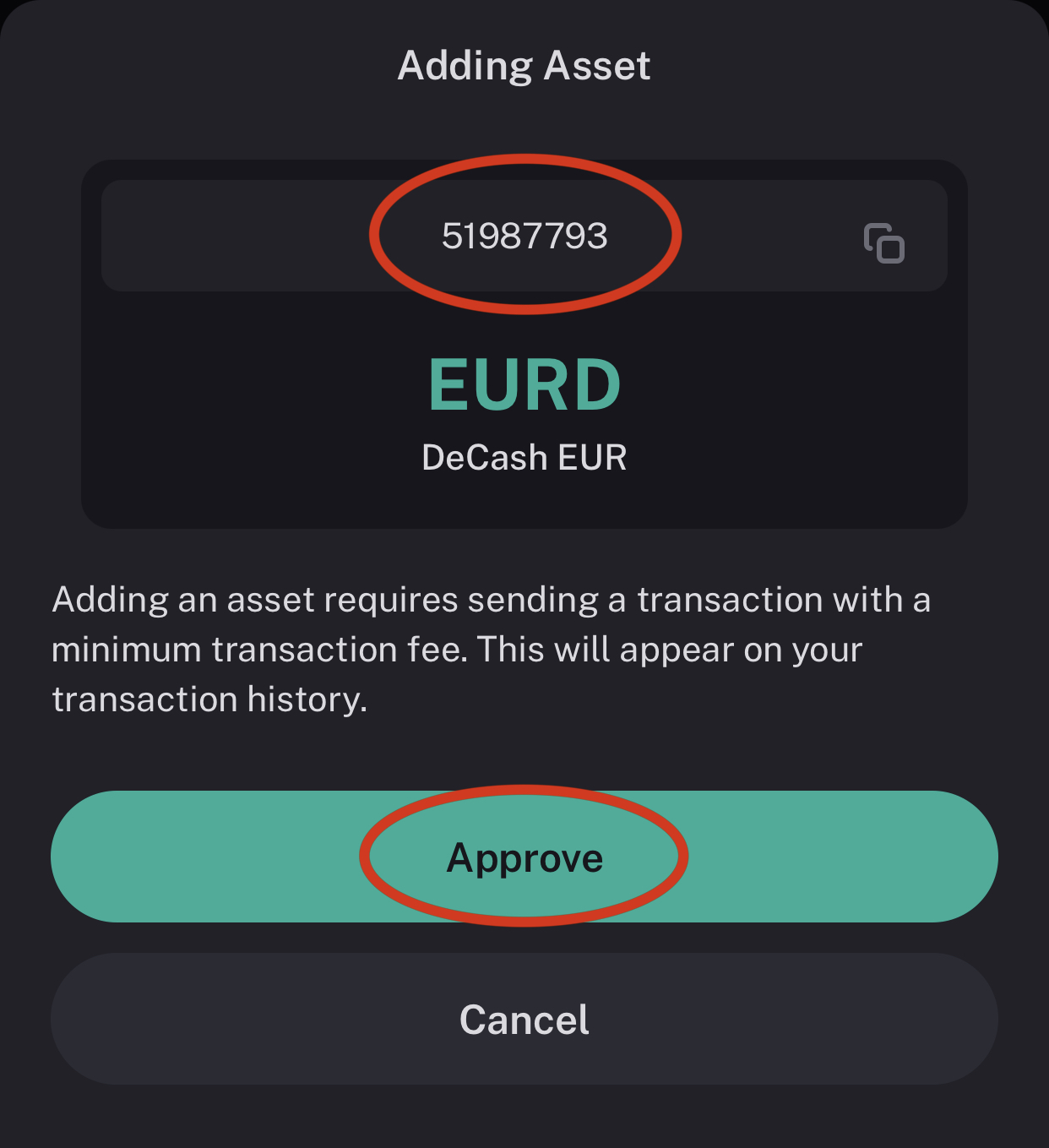 Confirm adding DeCash EURD token