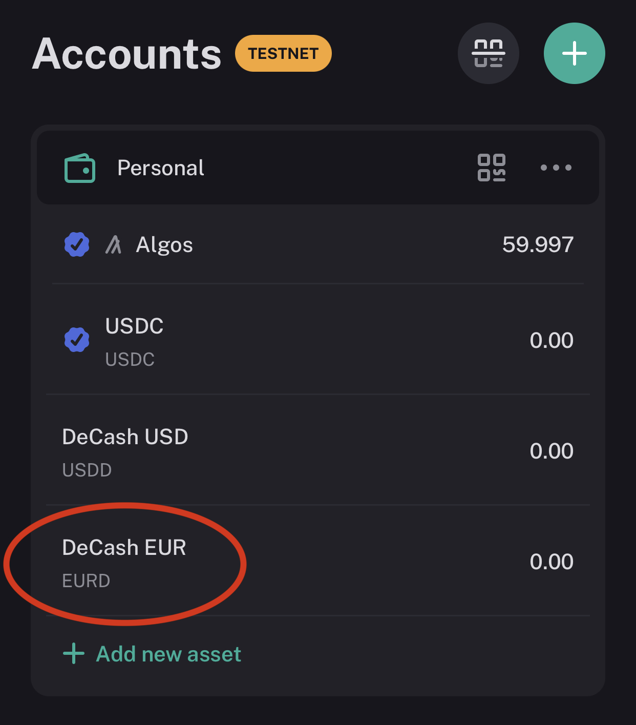 Confirm adding DeCash EURD token