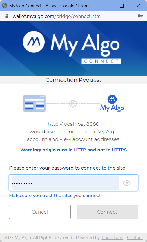 Connect to MyAlgoWallet